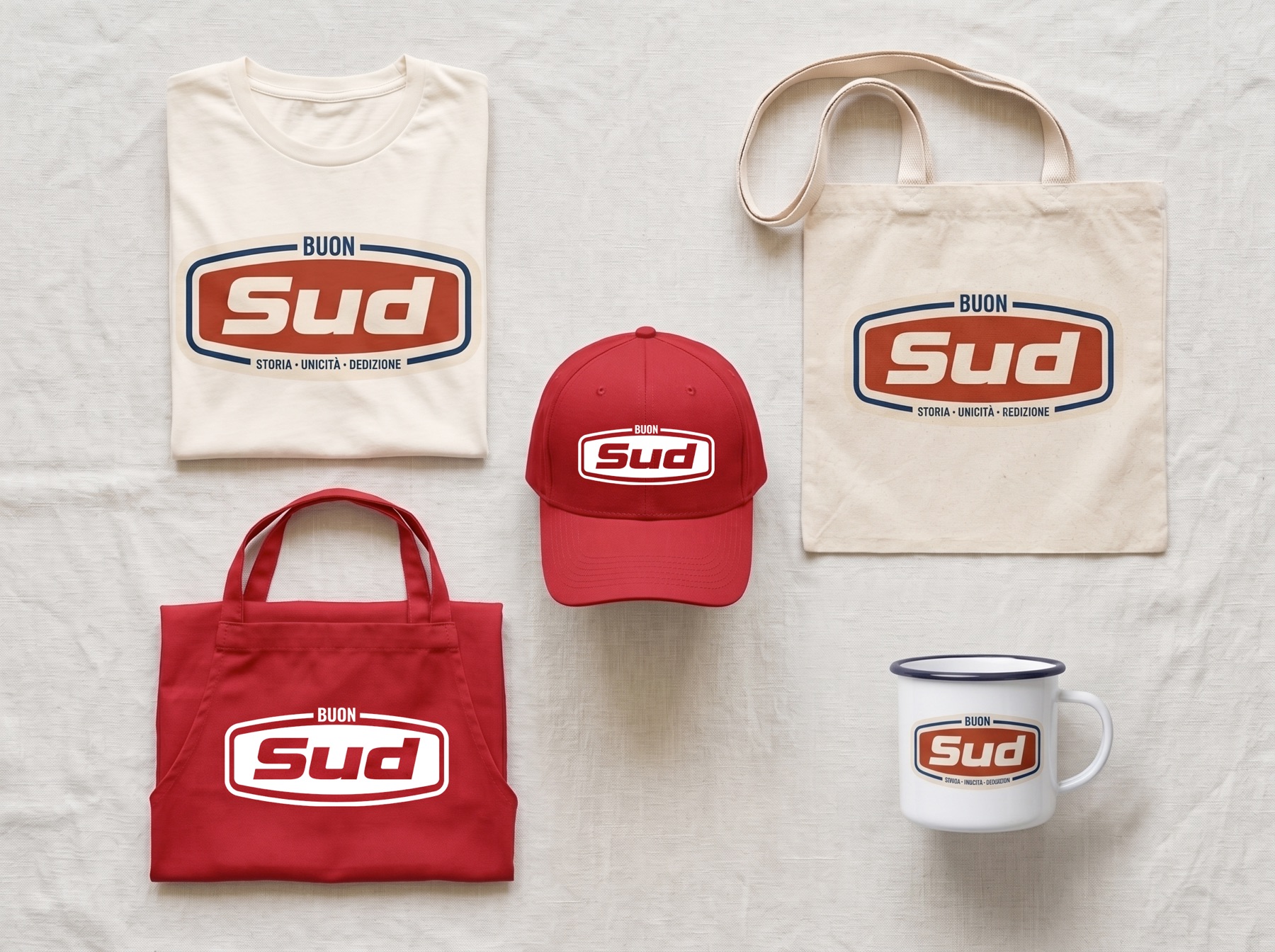 T-shirt, tote, grembiule, cappellino e tazza Buon Sud